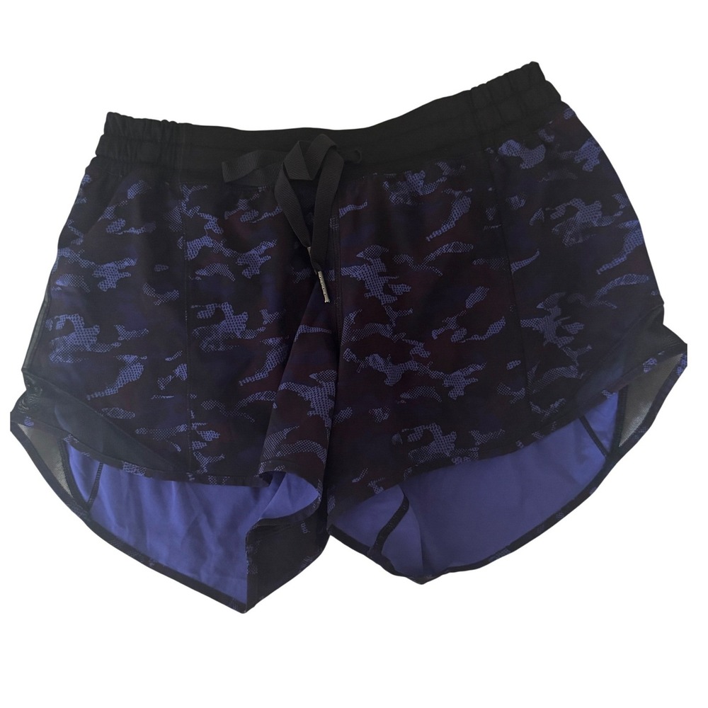 Lululemon Hotty Hot Shorts Purple Black Camo Low Rise Running Womens Size 6
